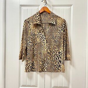 Vintage Leopard Print Collared Button-Up Blouse - M